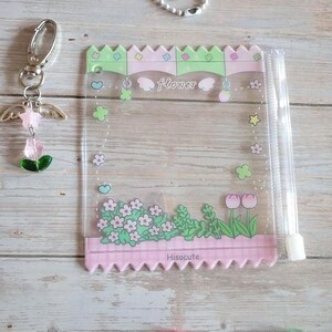 Glitter Tamagotchi Case or Fan Photocard or ID Holder: Candy, Strawberry, Melon Protective Sleeve with Handmade Charm Attachments Flower Pink