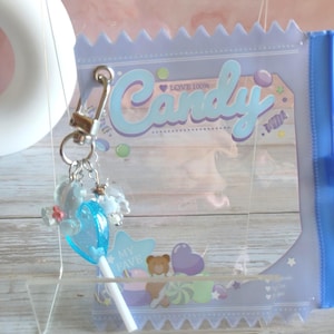 Glitter Tamagotchi Case or Fan Photocard or ID Holder: Candy, Strawberry, Melon Protective Sleeve with Handmade Charm Attachments Candy Blue