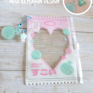 Glitter Tamagotchi Case or Fan Photocard or ID Holder: Candy, Strawberry, Melon Protective Sleeve with Handmade Charm Attachments Pink Teal Melon