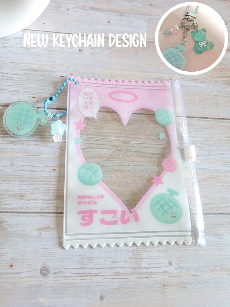 Glitter Tamagotchi Case or Fan Photocard or ID Holder: Candy, Strawberry, Melon Protective Sleeve with Handmade Charm Attachments Pink Teal Melon