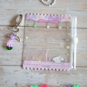 Glitter Tamagotchi Case or Fan Photocard or ID Holder: Candy, Strawberry, Melon Protective Sleeve with Handmade Charm Attachments Flower Purple