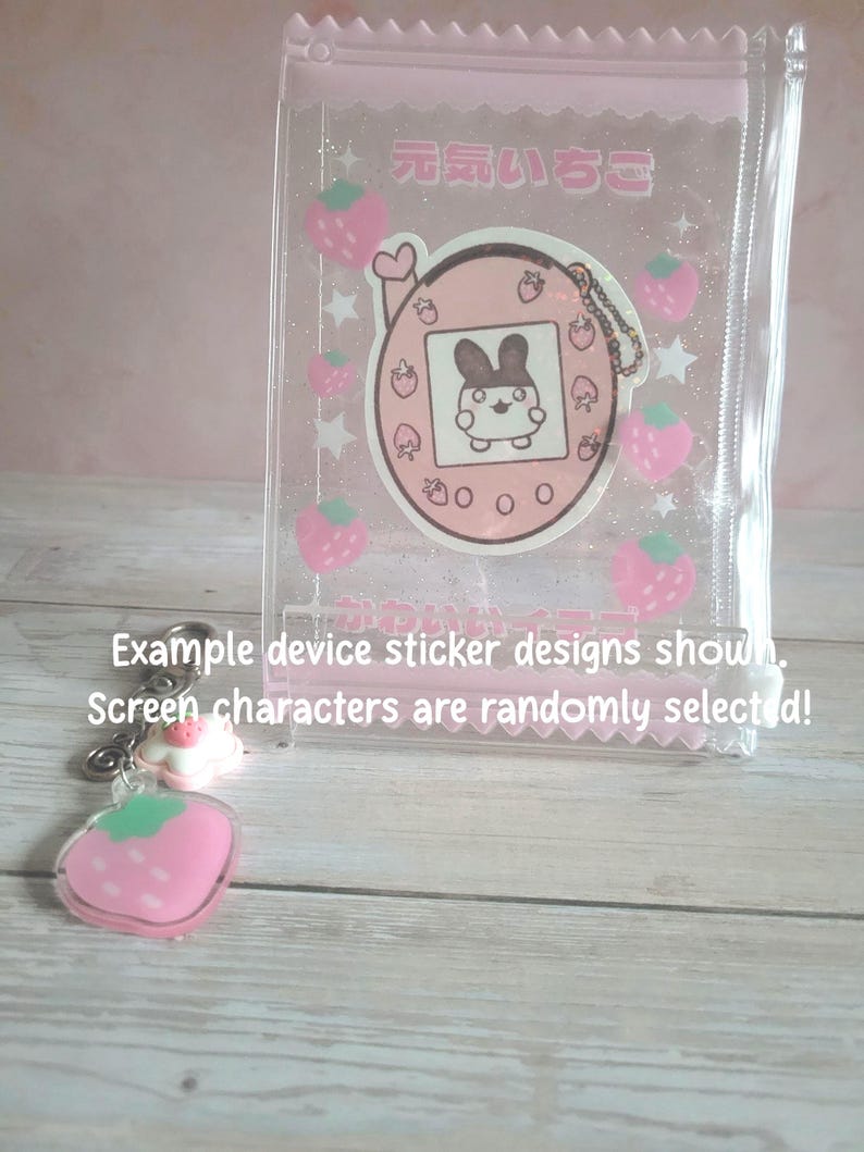 Glitter Tamagotchi Case or Fan Photocard or ID Holder: Candy, Strawberry, Melon Protective Sleeve with Handmade Charm Attachments image 2