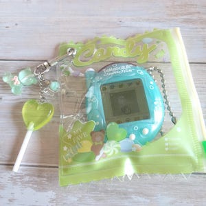 Glitter Tamagotchi Case or Fan Photocard or ID Holder: Candy, Strawberry, Melon Protective Sleeve with Handmade Charm Attachments Candy Green