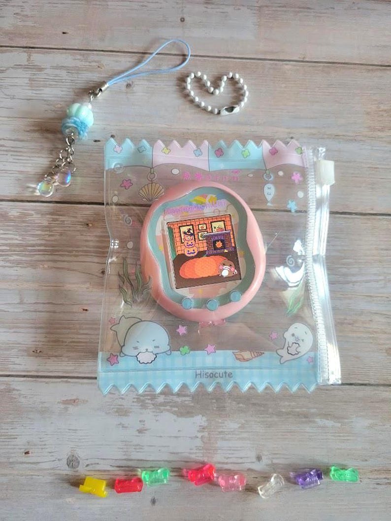 Glitter Tamagotchi Case or Fan Photocard or ID Holder: Candy, Strawberry, Melon Protective Sleeve with Handmade Charm Attachments image 16