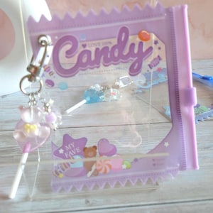 Glitter Tamagotchi Case or Fan Photocard or ID Holder: Candy, Strawberry, Melon Protective Sleeve with Handmade Charm Attachments Candy Purple