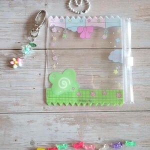 Glitter Tamagotchi Case or Fan Photocard or ID Holder: Candy, Strawberry, Melon Protective Sleeve with Handmade Charm Attachments Flower Green