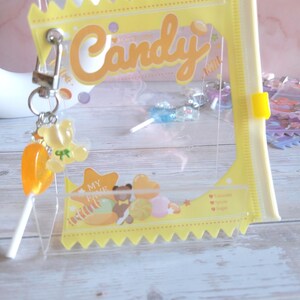 Glitter Tamagotchi Case or Fan Photocard or ID Holder: Candy, Strawberry, Melon Protective Sleeve with Handmade Charm Attachments Candy Yellow