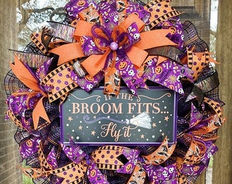 Halloween Wreath, Witches Broom Wreath, Witch Wreath, Door Hanger, Halloween Decor, Front Door Wreath, Front Porch Wreath