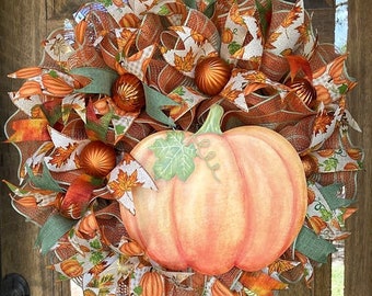 Pumpkin Wreath, Fall Wreath, Halloween Wreath, Thanksgiving Wreath, Door Hanger, Front Door Wreath, Front Porch Wreath, Front Porch Decor