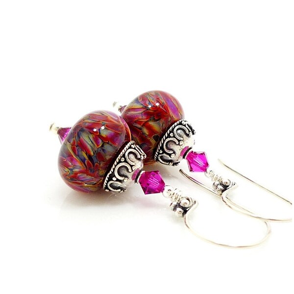 Pink Earrings, Boro Earrings, Glass Earrings, Lampwork Earrings, Lampwork Jewelry, Beadwork Earrings, Glass Bead Earrings, Dangle Earrings