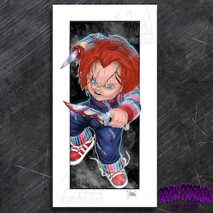 Childs Play Battle Damaged Chucky 12x24 Comic Style Horror Art Print