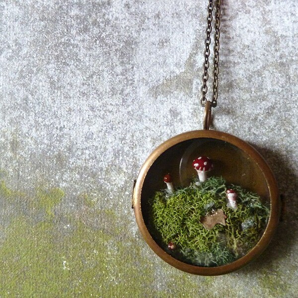 Moss Terrarium Miniature Mushroom Woodland Locket Necklace. The Phineas Alazar Grubb Saga Continues