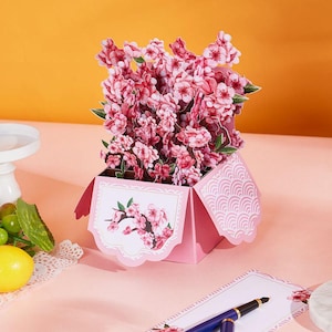 Cartão de caixa pop-up de flor de cerejeira, cartão de felicitações pop-up 3D