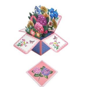 Caixa de cartão pop-up de hortênsia, flor, cartão de felicitações pop-up 3D
