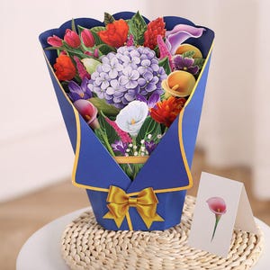 Cartão de felicitações pop-up 3D com bola de hortênsia Buquê de flores Cartão pop-up