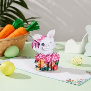 Cartão de felicitações pop-up 3D de ovo de coelho da Páscoa