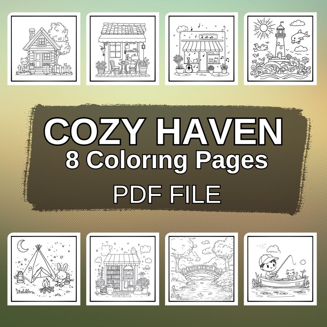 Cozy Haven Printable Coloring Pages | Relaxing and Warm Digital Art ...