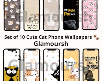 Conjunto de 10 fondos de pantalla de gatos: fondos digitales para teléfono