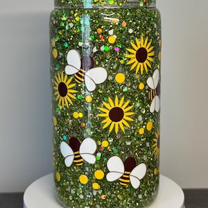 Plastic 16oz Snow Globe Tumbler Cup - Bees & Sunflowers