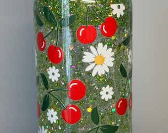 Plastic 16oz Snow Globe Tumbler Cup - Cherries & Flowers
