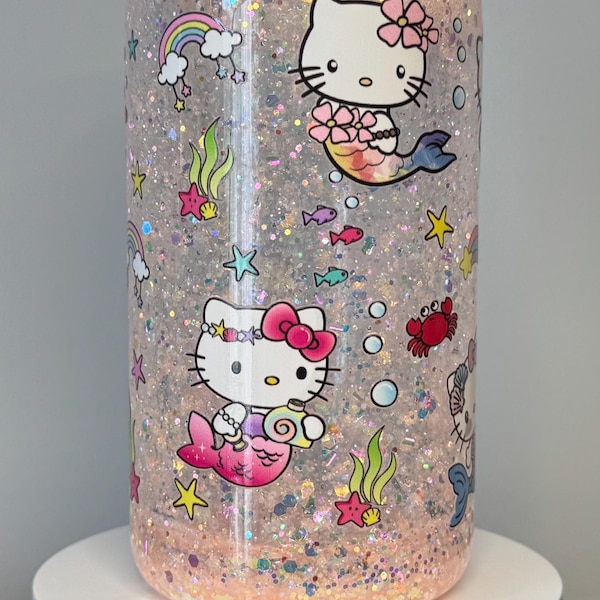 Plastic 16oz Snow Globe Tumbler Cup - Hello Kitty Mermaid