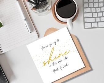 New Job Celebration Digital Card, Congrats on Your New Job, Digital Greeting Card, Gold Sparkle Printable Card, Best of Luck – 4x4 Inch
