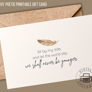 Carte poétique numérique Shakespeare Quote - Carte de voeux imprimable 7 x 5 pouces - Carte-cadeau pour les amateurs de poésie - Fond de papier rustique