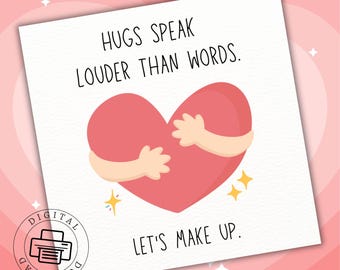 Printable I'm Sorry Card - Digital Apology Card - Cute Hug Apology - 5x5 & 4x4 PDF - A4 and US Letter Sizes - Heartfelt Make Up Card