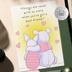 Tarjeta imprimible con frase "Mejores amigos" de Winnie the Pooh y Piglet - Descarga digital (tamaño 5x7) - Descarga digital (tamaño A4 y carta) - Linda tarjeta de amistad
