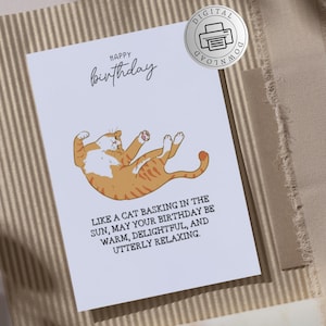 Biglietto di auguri di compleanno stampabile, divertente biglietto di auguri di compleanno con gatto per gli amici, per la mamma, per il papà, biglietto di auguri 5 x 7 con busta, simpatico biglietto di auguri di buon compleanno