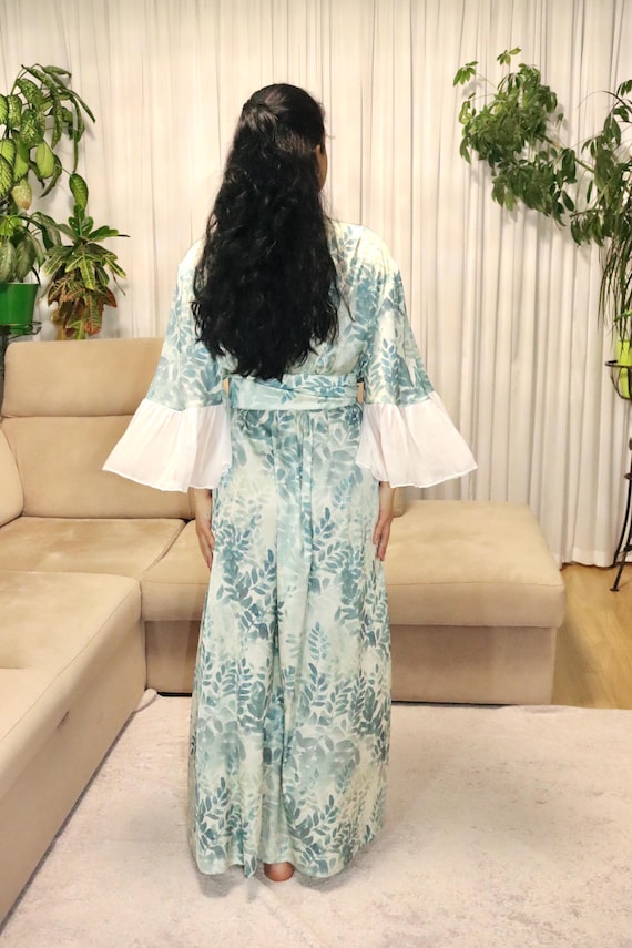 patterned silk dressing gown ALOE Dressing Gown Silk in CELESTE