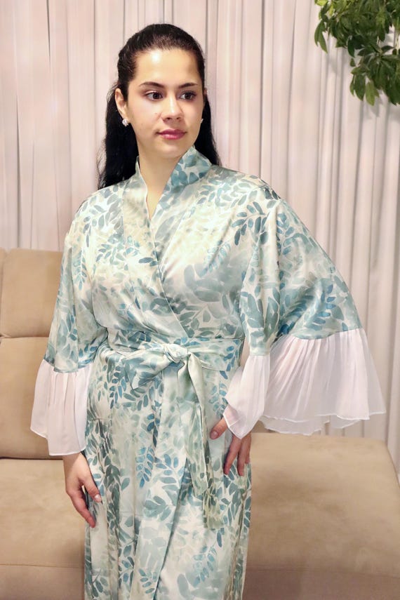 patterned silk dressing gown Reversible Cashmere Silk Robe: Purple Blue Floral Dressing Gown