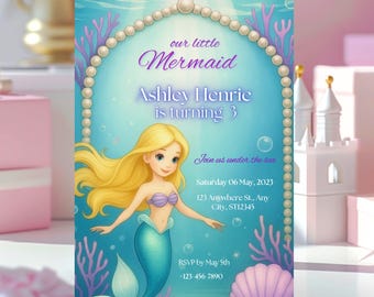 Littler Mermaid Invitation, 4th Mermaid Birthday Invitation, Mermaid 1st Birthday Invitation, Mermaid 3rd Birthday Invitation