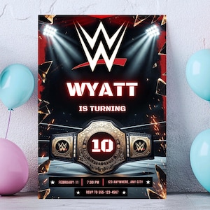 wwe birthday invitation, wwe invitation template, wwe birthday party invitation, wwe birthday card printable, Wrestling theme invitation image 1