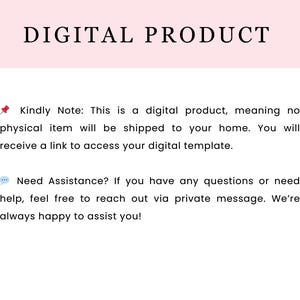 May include: A white background with the words "DIGITAL PRODUCT" in black. Text below states this is a digital product, and you will receive a link. It also offers assistance via private message.