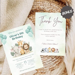 Safari Animals Birthday Invitation, Editable Template (Digital Download)