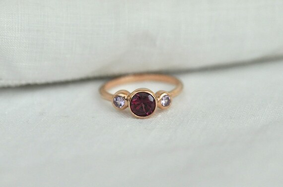 Items similar to Rhodolite and Pink Sapphire Ring with 14 Karat Rose ...