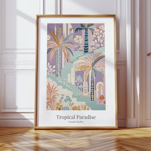 Tropical Paradise Digital Wall Art Print | Abstract Palm Tree Digital Art | Vibrant Botanical Home Decor | Instant Download
