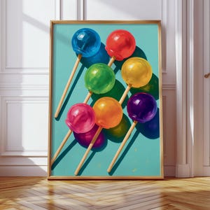 Colourful Lollipop Digital Wall Art Print | Candy Pop Art Poster | Bright Kitchen Decor | Rainbow Candy Illustration | Printable Artwork
