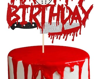 1 Pack Bloody Happy Birthday Cake Topper Horror Movie Have a Killer Birthday Cake Decorations Horror Theme Cake Picks for Bloody