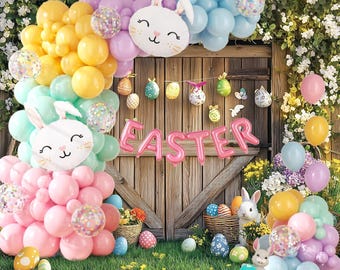 Easter Decorations Indoor Outdoor Balloon Arch Kit, Rainbow Easter Balloon Garland Kit, ,Easter Bunny Balloons for Rainbow Easter