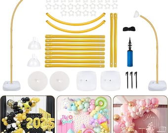 Balloon Arch Kit 8.2ft+6ft, Gold Half Balloon Arch Stand with Base, Free Bending Top Curve Balloon Arch Frame Stand for Floor,