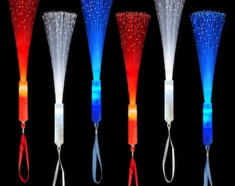 Fourth of July Light Up Fiber Optic Wand Accessories for Kids-12 Pack,4th of July Red White Blue Glow Sticks