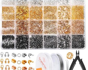 2160 Pieces Crimp Beads Kit for Jewelry Making, Knot Covers, Crimp Bead Covers, Crimp Tubes, Jump Rings and Wire Guardians Crimping Pliers