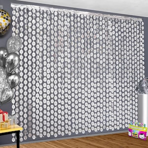 Silver Disco Ball Curtain - XtraLarge, 6.5 Feet, Pack of 2 | Graduation Backdrop | Prom Backdrop 2025 | Silver Foil Fringe Curtain, Disco