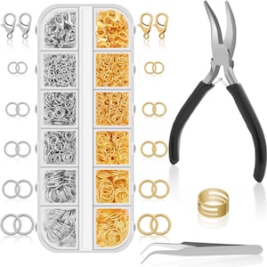 Ringetjes voor het maken van sieraden en kettingreparatie met springringtang en open ringetje (1200 stuks zilver en goud)