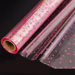 30m lange klare Cellophanrolle (Pink Polka Dot) - für Leckereien, Geschenke, Körbe, Blumen, Geburtstag, Ostern, Weihnachten