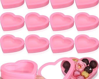 Valentine's Day Heart Shaped Gift Boxes - Small Plastic Storage Boxes with Window  3.5 x 3 x 1.2 inches (Pink, 12 Pack)