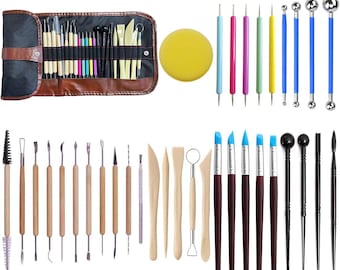 Kit 44 Strumenti Per Scultura Argilla E Ceramica - Set Professionale Con Punte In Acciaio E Manici In Legno, Borsa Inclusa - 2
