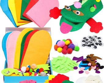 6Pcs Hand Puppet Making Kit, Art Craft Felt Sock Puppet Toys, Creative DIY Make Your Own Pompoms Wiggle Googly Eyes Storytelling